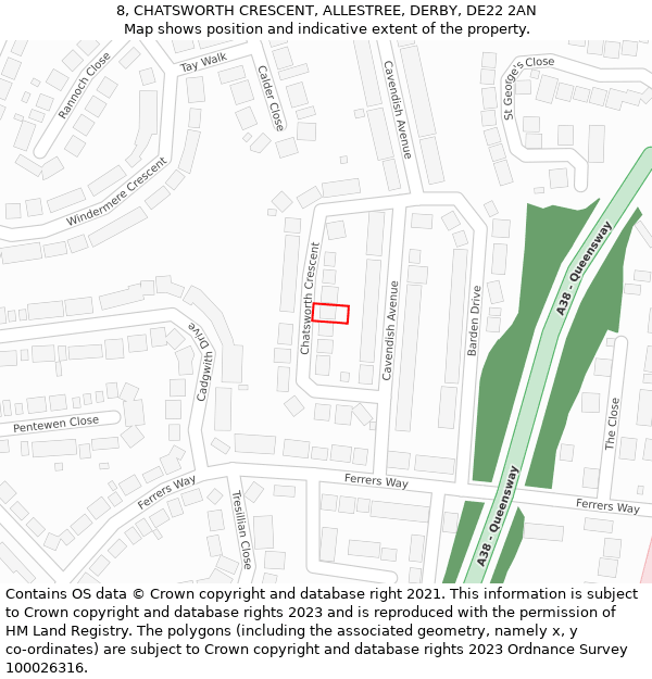 8, CHATSWORTH CRESCENT, ALLESTREE, DERBY, DE22 2AN: Location map and indicative extent of plot