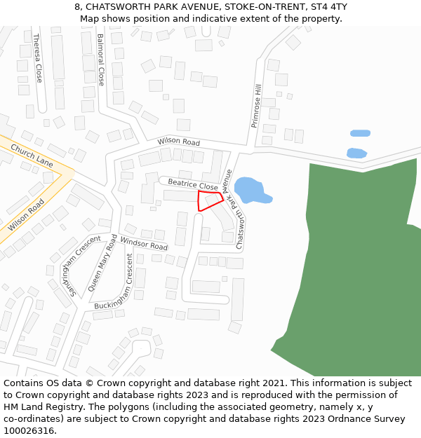 8, CHATSWORTH PARK AVENUE, STOKE-ON-TRENT, ST4 4TY: Location map and indicative extent of plot
