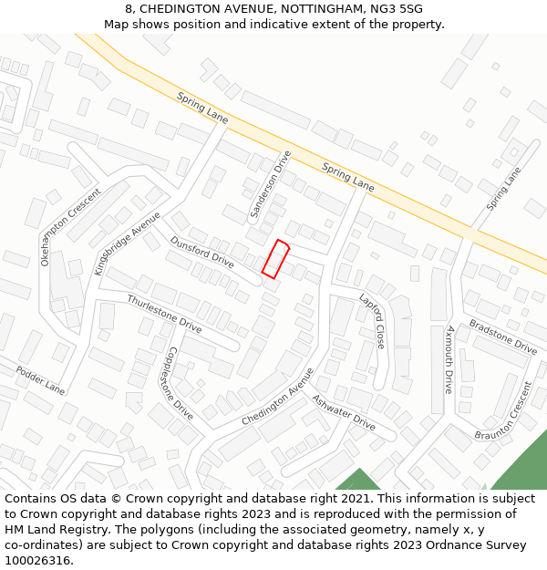 8, CHEDINGTON AVENUE, NOTTINGHAM, NG3 5SG: Location map and indicative extent of plot