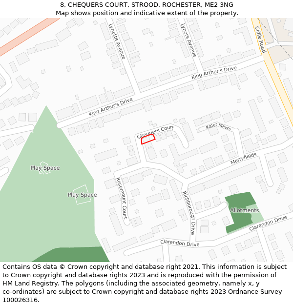 8, CHEQUERS COURT, STROOD, ROCHESTER, ME2 3NG: Location map and indicative extent of plot