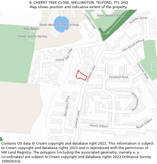 8, CHERRY TREE CLOSE, WELLINGTON, TELFORD, TF1 2HQ: Location map and indicative extent of plot