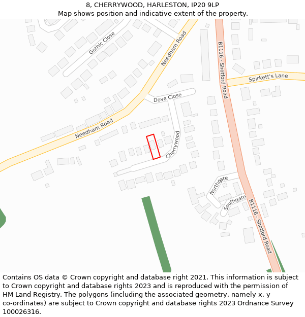 8, CHERRYWOOD, HARLESTON, IP20 9LP: Location map and indicative extent of plot