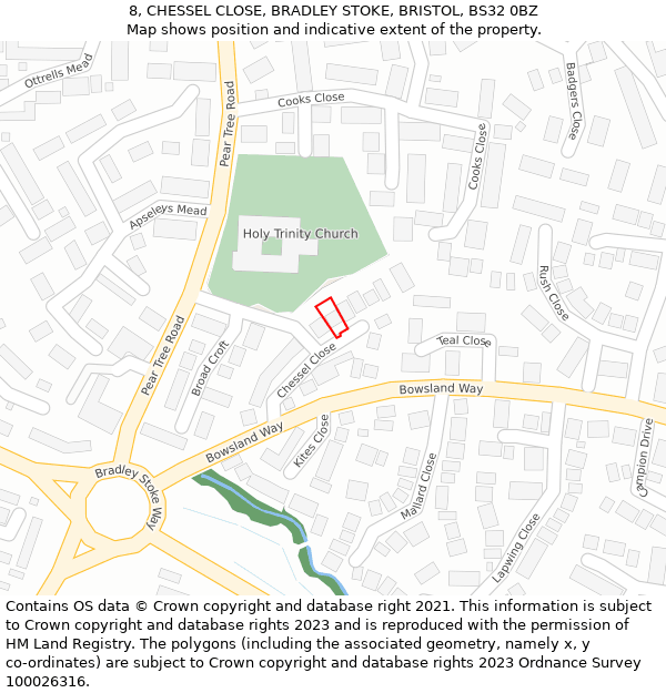 8, CHESSEL CLOSE, BRADLEY STOKE, BRISTOL, BS32 0BZ: Location map and indicative extent of plot