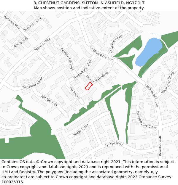 8, CHESTNUT GARDENS, SUTTON-IN-ASHFIELD, NG17 1LT: Location map and indicative extent of plot