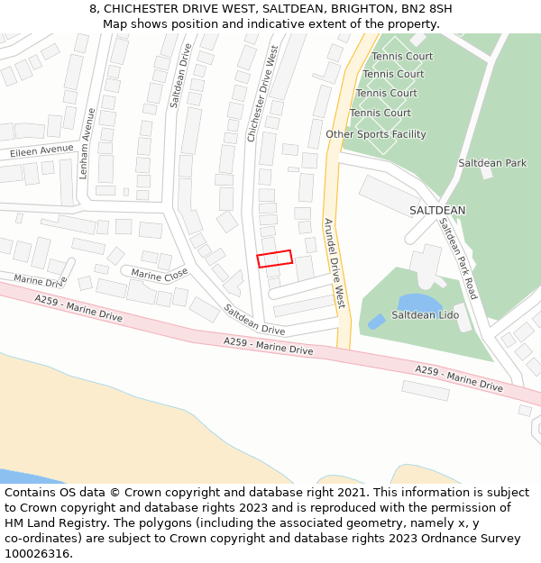 8, CHICHESTER DRIVE WEST, SALTDEAN, BRIGHTON, BN2 8SH: Location map and indicative extent of plot