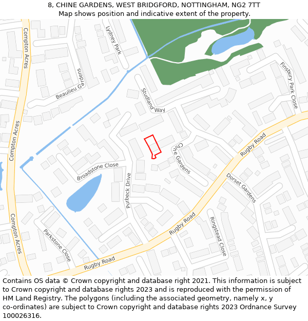8, CHINE GARDENS, WEST BRIDGFORD, NOTTINGHAM, NG2 7TT: Location map and indicative extent of plot