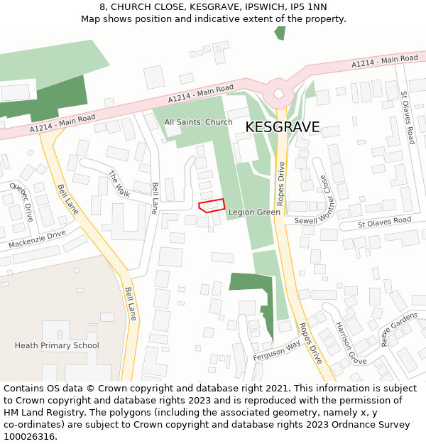 8, CHURCH CLOSE, KESGRAVE, IPSWICH, IP5 1NN: Location map and indicative extent of plot