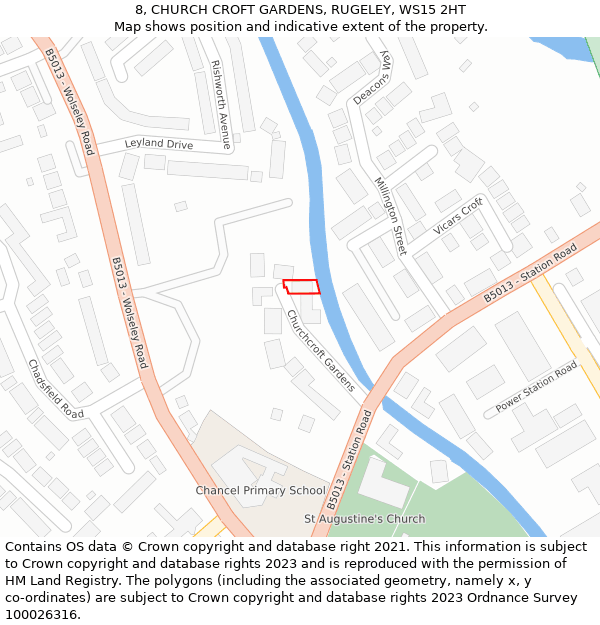 8, CHURCH CROFT GARDENS, RUGELEY, WS15 2HT: Location map and indicative extent of plot