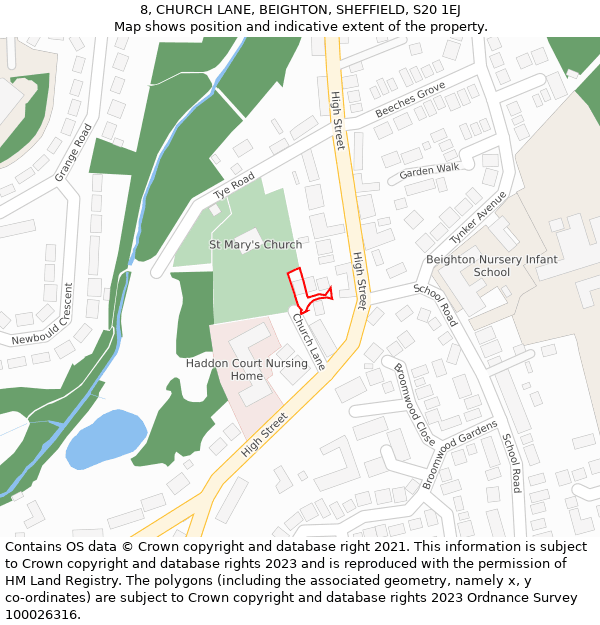 8, CHURCH LANE, BEIGHTON, SHEFFIELD, S20 1EJ: Location map and indicative extent of plot