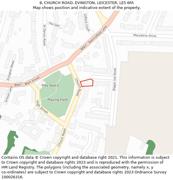 8, CHURCH ROAD, EVINGTON, LEICESTER, LE5 6FA: Location map and indicative extent of plot