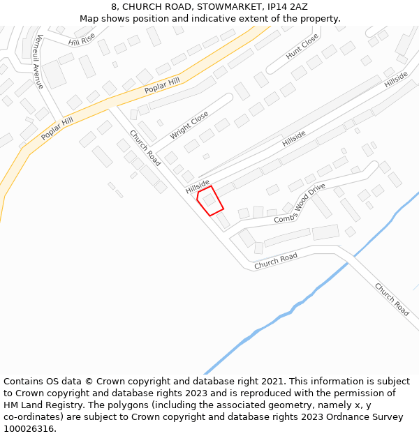 8, CHURCH ROAD, STOWMARKET, IP14 2AZ: Location map and indicative extent of plot