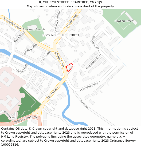 8, CHURCH STREET, BRAINTREE, CM7 5JS: Location map and indicative extent of plot