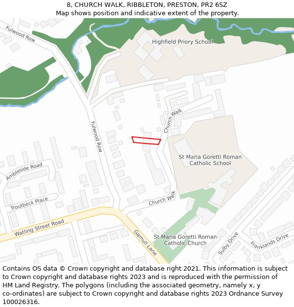 8, CHURCH WALK, RIBBLETON, PRESTON, PR2 6SZ: Location map and indicative extent of plot