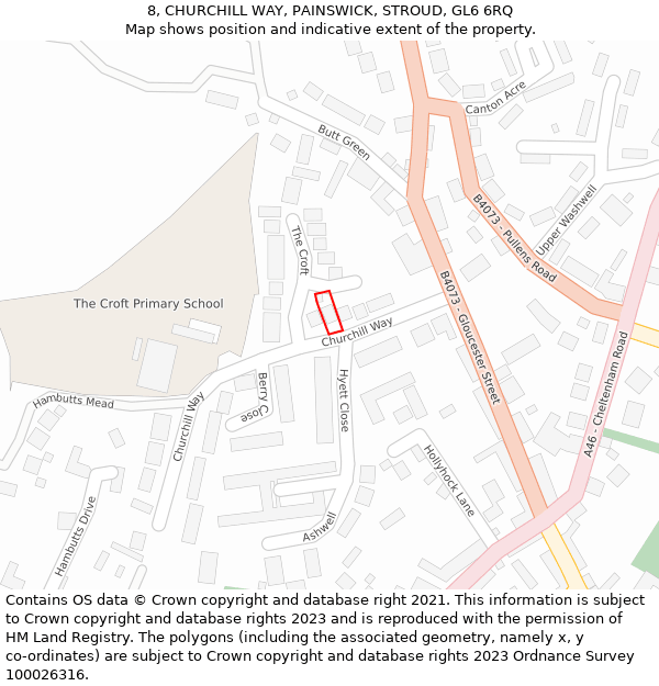 8, CHURCHILL WAY, PAINSWICK, STROUD, GL6 6RQ: Location map and indicative extent of plot