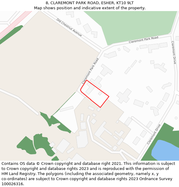 8, CLAREMONT PARK ROAD, ESHER, KT10 9LT: Location map and indicative extent of plot