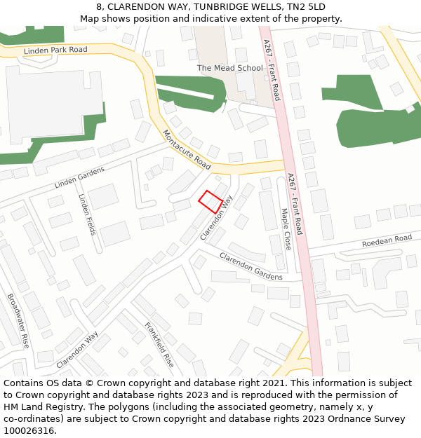 8, CLARENDON WAY, TUNBRIDGE WELLS, TN2 5LD: Location map and indicative extent of plot
