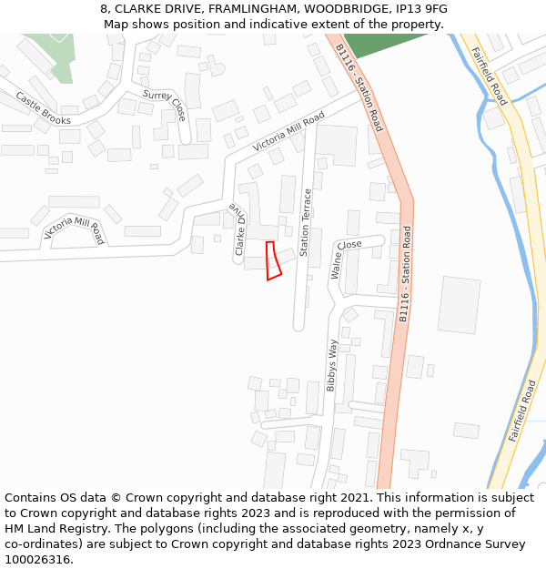8, CLARKE DRIVE, FRAMLINGHAM, WOODBRIDGE, IP13 9FG: Location map and indicative extent of plot