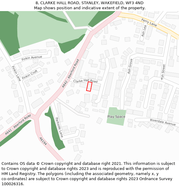 8, CLARKE HALL ROAD, STANLEY, WAKEFIELD, WF3 4ND: Location map and indicative extent of plot