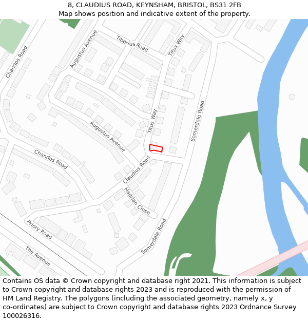 8, CLAUDIUS ROAD, KEYNSHAM, BRISTOL, BS31 2FB: Location map and indicative extent of plot