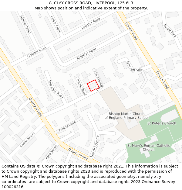 8, CLAY CROSS ROAD, LIVERPOOL, L25 6LB: Location map and indicative extent of plot