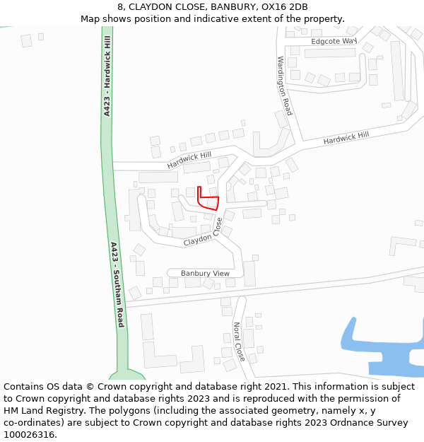 8, CLAYDON CLOSE, BANBURY, OX16 2DB: Location map and indicative extent of plot