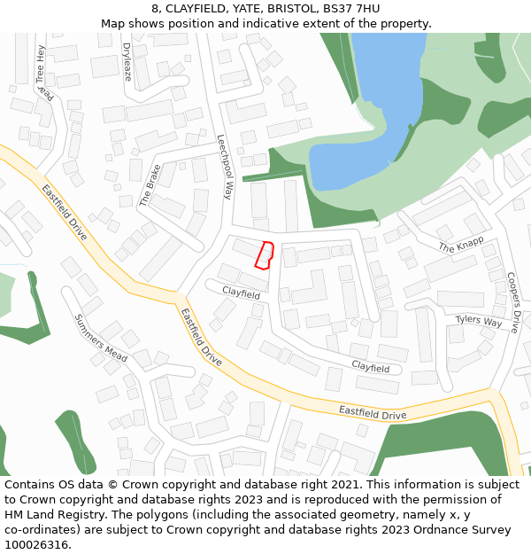 8, CLAYFIELD, YATE, BRISTOL, BS37 7HU: Location map and indicative extent of plot