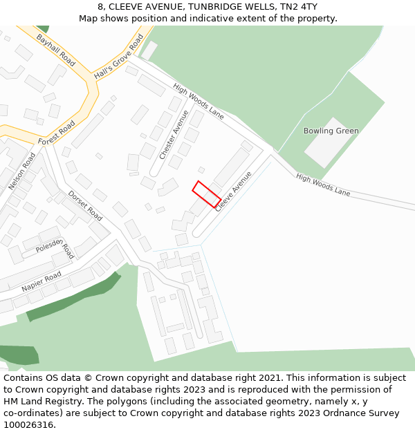 8, CLEEVE AVENUE, TUNBRIDGE WELLS, TN2 4TY: Location map and indicative extent of plot