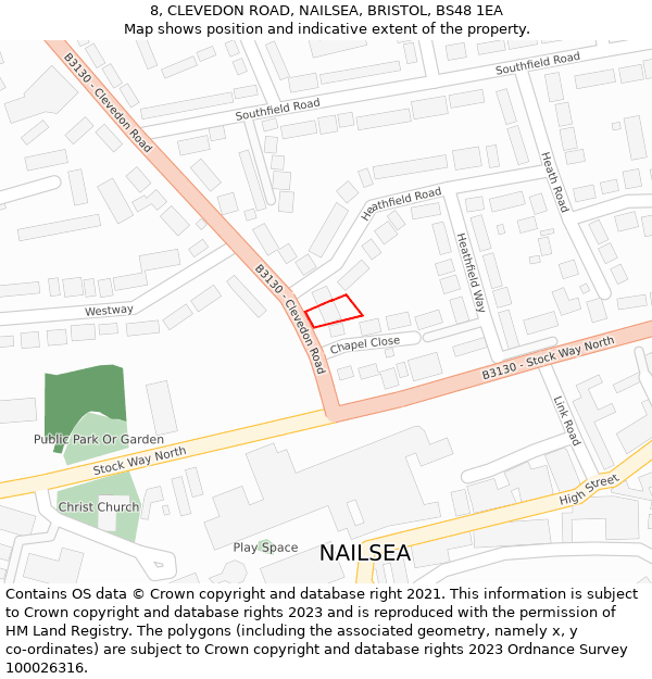 8, CLEVEDON ROAD, NAILSEA, BRISTOL, BS48 1EA: Location map and indicative extent of plot