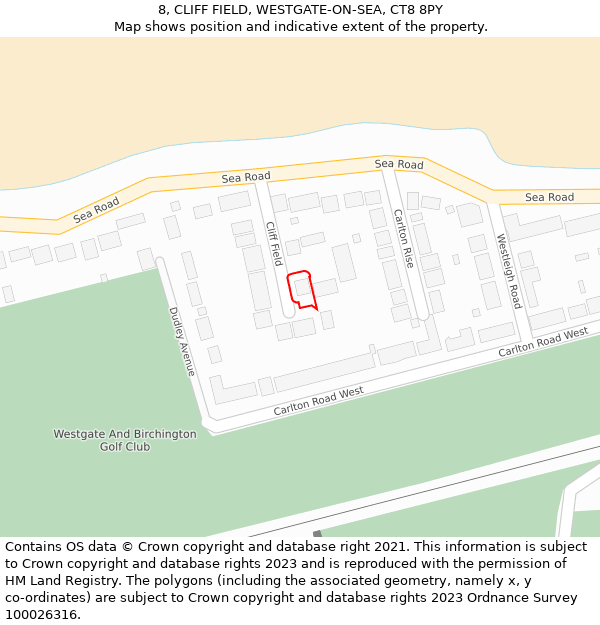 8, CLIFF FIELD, WESTGATE-ON-SEA, CT8 8PY: Location map and indicative extent of plot