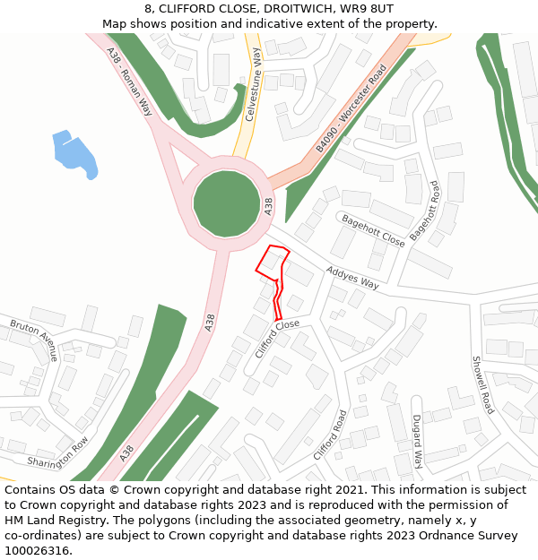 8, CLIFFORD CLOSE, DROITWICH, WR9 8UT: Location map and indicative extent of plot