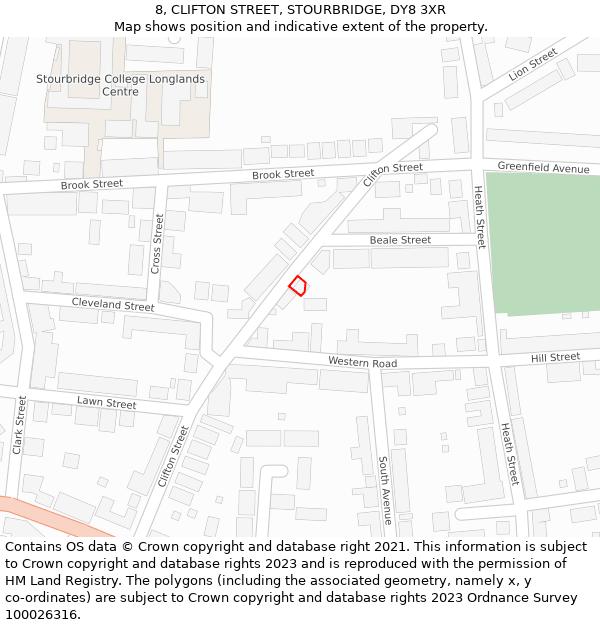 8, CLIFTON STREET, STOURBRIDGE, DY8 3XR: Location map and indicative extent of plot