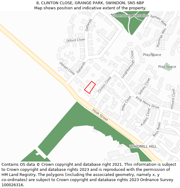 8, CLINTON CLOSE, GRANGE PARK, SWINDON, SN5 6BP: Location map and indicative extent of plot