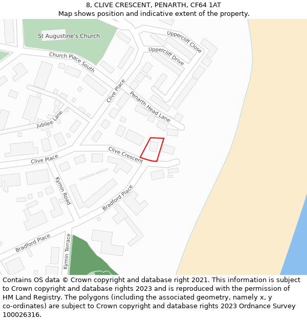 8, CLIVE CRESCENT, PENARTH, CF64 1AT: Location map and indicative extent of plot