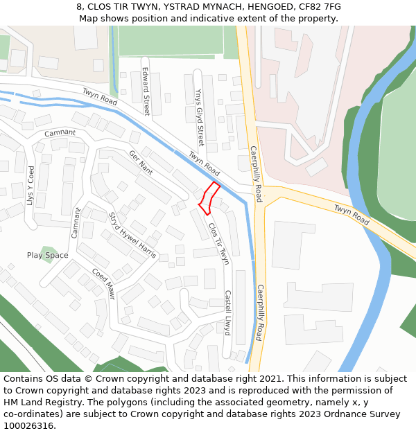 8, CLOS TIR TWYN, YSTRAD MYNACH, HENGOED, CF82 7FG: Location map and indicative extent of plot