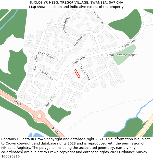 8, CLOS YR HESG, TREGOF VILLAGE, SWANSEA, SA7 0NA: Location map and indicative extent of plot