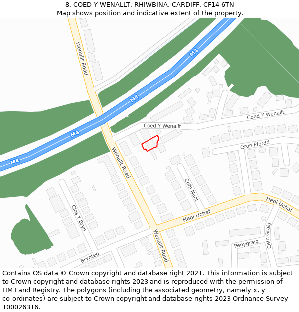 8, COED Y WENALLT, RHIWBINA, CARDIFF, CF14 6TN: Location map and indicative extent of plot