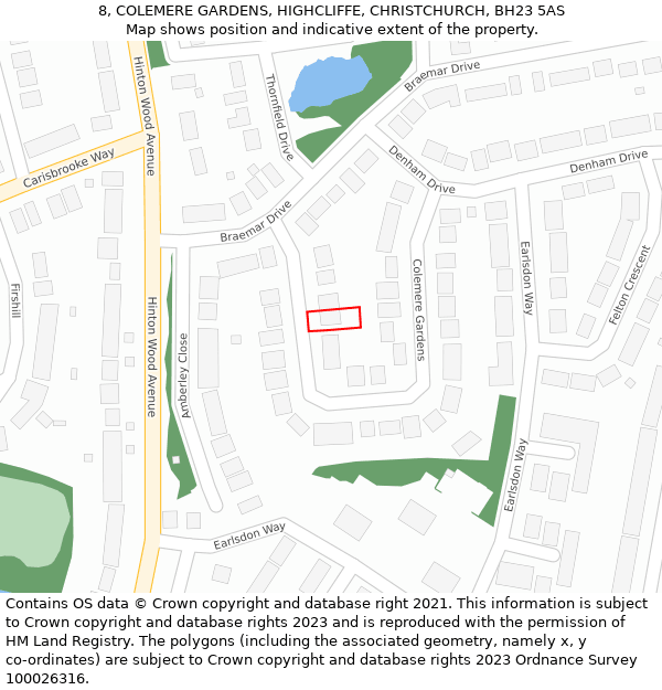 8, COLEMERE GARDENS, HIGHCLIFFE, CHRISTCHURCH, BH23 5AS: Location map and indicative extent of plot