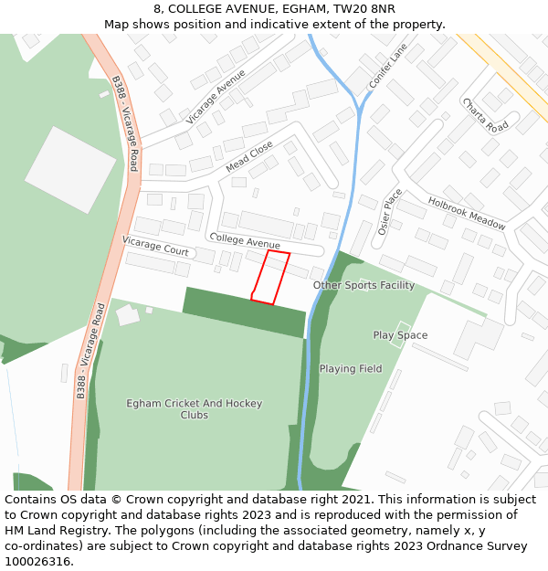 8, COLLEGE AVENUE, EGHAM, TW20 8NR: Location map and indicative extent of plot