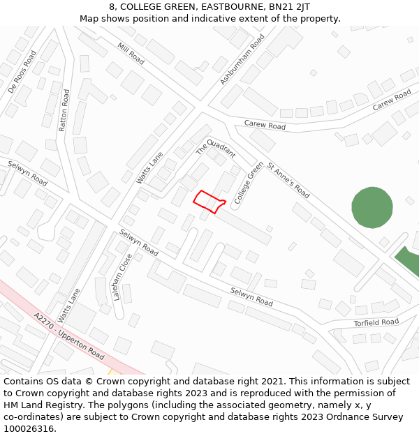 8, COLLEGE GREEN, EASTBOURNE, BN21 2JT: Location map and indicative extent of plot
