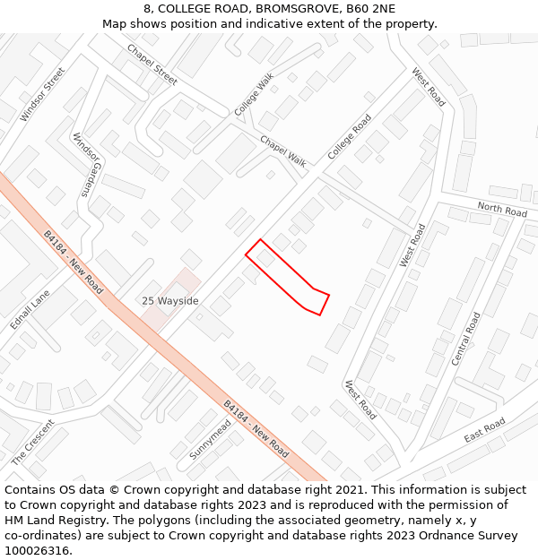 8, COLLEGE ROAD, BROMSGROVE, B60 2NE: Location map and indicative extent of plot
