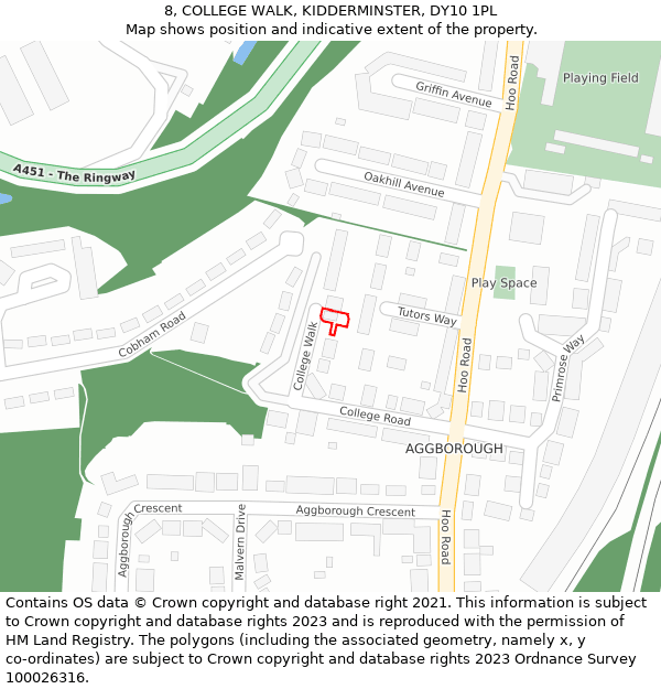 8, COLLEGE WALK, KIDDERMINSTER, DY10 1PL: Location map and indicative extent of plot
