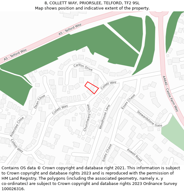 8, COLLETT WAY, PRIORSLEE, TELFORD, TF2 9SL: Location map and indicative extent of plot