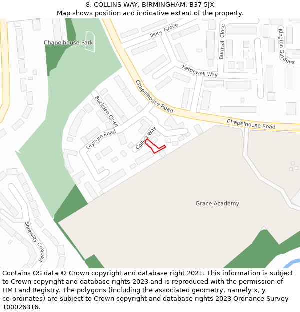 8, COLLINS WAY, BIRMINGHAM, B37 5JX: Location map and indicative extent of plot