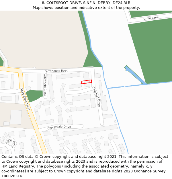8, COLTSFOOT DRIVE, SINFIN, DERBY, DE24 3LB: Location map and indicative extent of plot