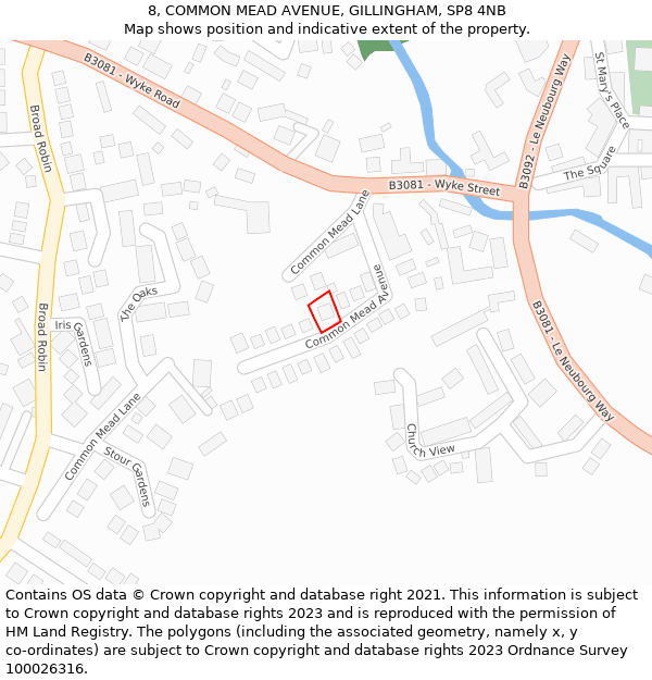 8, COMMON MEAD AVENUE, GILLINGHAM, SP8 4NB: Location map and indicative extent of plot