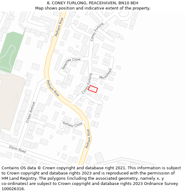8, CONEY FURLONG, PEACEHAVEN, BN10 8EH: Location map and indicative extent of plot