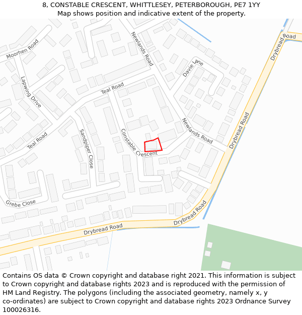 8, CONSTABLE CRESCENT, WHITTLESEY, PETERBOROUGH, PE7 1YY: Location map and indicative extent of plot