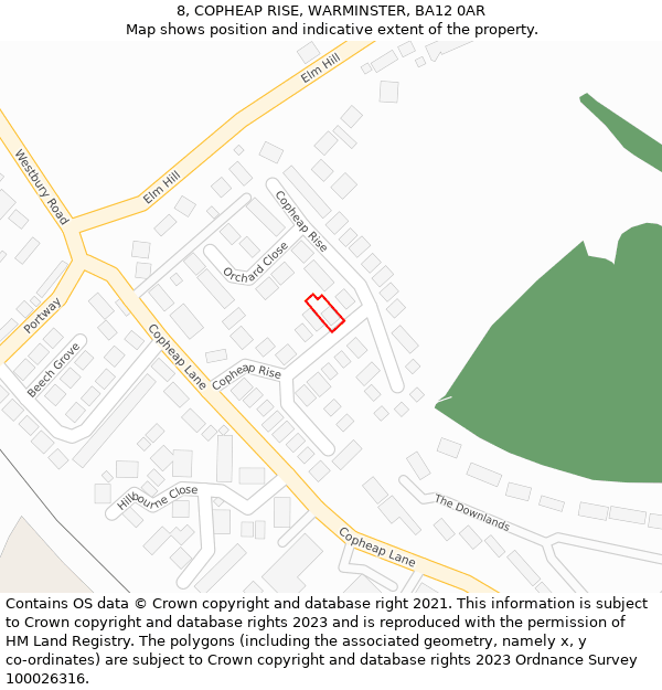 8, COPHEAP RISE, WARMINSTER, BA12 0AR: Location map and indicative extent of plot