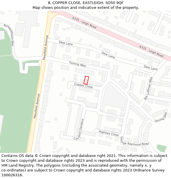 8, COPPER CLOSE, EASTLEIGH, SO50 9QF: Location map and indicative extent of plot