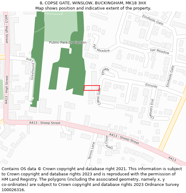 8, COPSE GATE, WINSLOW, BUCKINGHAM, MK18 3HX: Location map and indicative extent of plot
